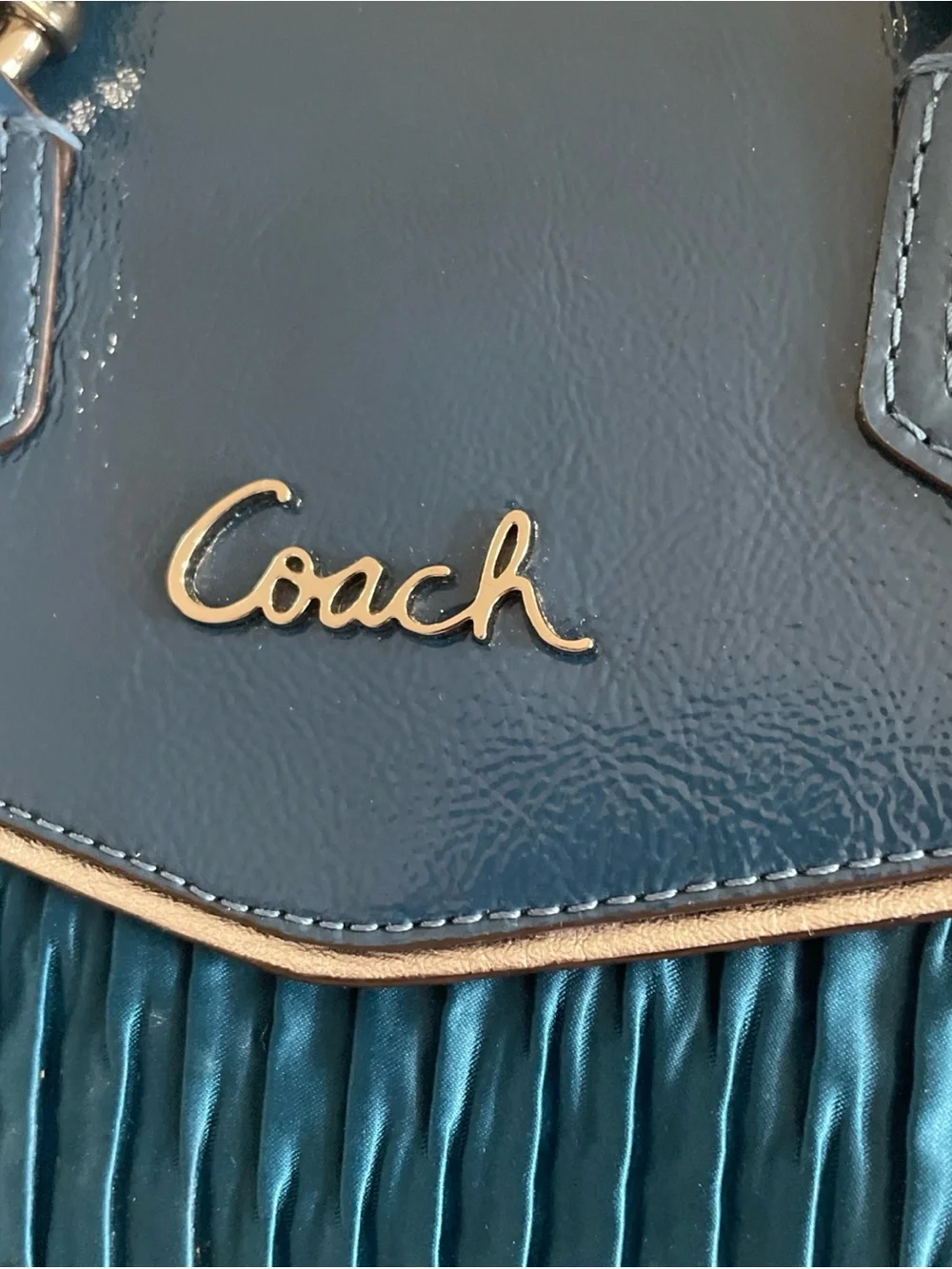 Coach Ashley Ocean Blue Pleated Tote satchel with Leather Trim